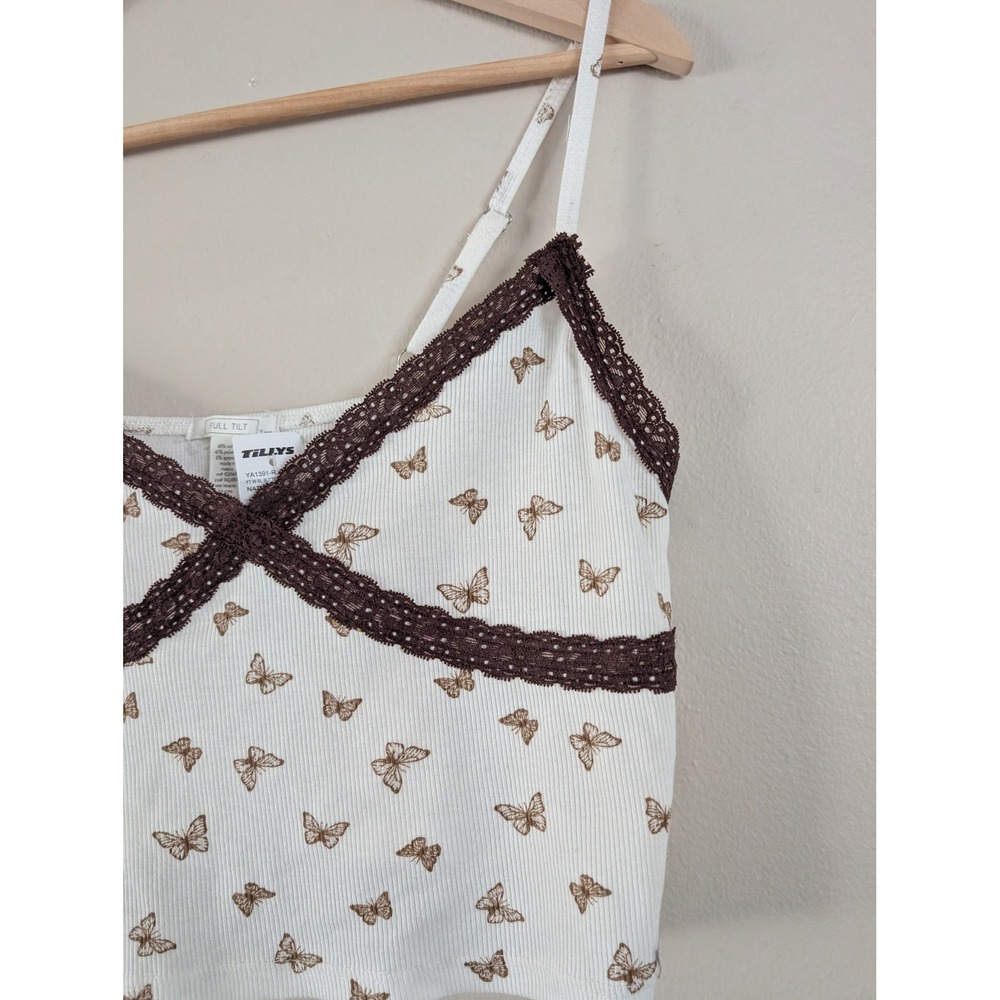 Y2K Butterfly Lace Trim Cami Crop Top Cottage Summer Indie Nature Juniors XXL - Picture 4 of 5